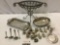 Lot of vintage silverplate tableware, napkin rings, server, bowl, glass bowl centerpiece & more