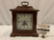 Wood case mantle clock, battery operated, approx 9 x 6 x 11 in.