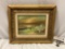 Vintage framed original canvas board ocean scene painting, frame shows wear, approx 18 x 15 in.