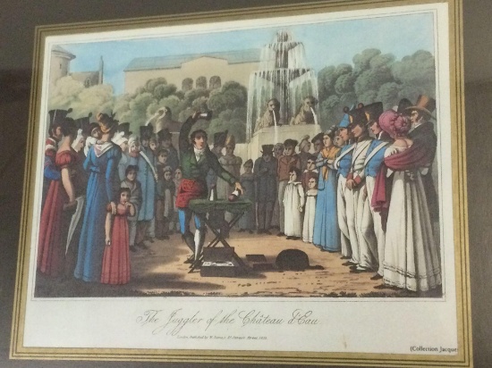 Framed vintage print The Juggler of the Chateau d?Eau by William Sams, original 1822