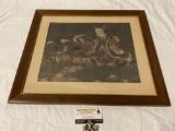 Antique framed Asian art print, approx 21.5 x 19 in.