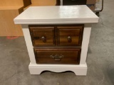 Vintage 2-drawer nightstand, partially painted white, approx 22 x 15 x 22 in.