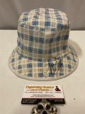 Vintage plaid cloth bucket hat w/ autograph, unidentified celebrity signature , approx size small.