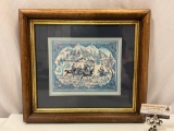 Framed soldiers on horseback art print, approx 17 x 16 in.