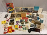 Large lot of vintage maps, magicians programs, old antique magazines, post cards & more. See pics.