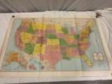 Vintage 1956 Rand McNally map of the United States, approx 34 x 52 in. Good condition.