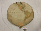 Antique 1912 Flat Globe if the World round 2-sided world map, approx 28 x 28 in.