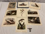 Set of antique bird wildlife art prints, approx 12.5 x 9 in. each.