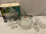 8 pc. lot of vintage crystal tableware, Bohemia floral bowl