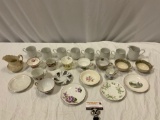Mixed lot of vintage fine china unmatched tea cups, saucers, creamers.