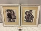 2 pc. lot of framed HUMMEL style children art prints , approx 13 x 16 in.