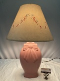 Vintage ceramic lamp w/ shade, tested/working, approx 16 x 25 in.