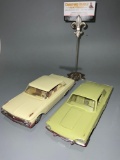 Pair of Model cars from the 1960?s - Green Thunderbird and Beige Galaxie. Car specs on