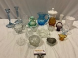 Lot vintage glass tableware, milk glass, hobnail glass, colored glass & more. See pics.