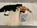 Lot of antique children?s clothes / baby togs / dresses, Asian style shirt & hanger covers. See