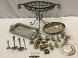 Lot of vintage silverplate tableware, napkin rings, server, bowl, glass bowl centerpiece & more