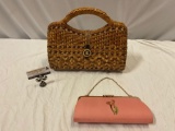 2 pc. lot of vintage ladies woven Esquire Collection purse & handbag w/ chain.