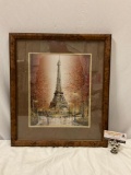 Modern nicely framed Eiffel tower - Paris art print, approx 18 x 20 in.