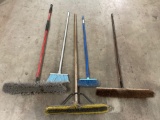5 pc. Lot of brooms. Push brooms, shop brooms , used condition