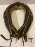Antique leather livestock harness horse collar yoke, approx 27 x 36 x 7 in.