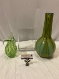 3 pc. Lot of decorative art glass flower vases, approx 7 x 16 in.