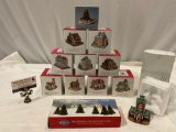 12 pc. lot of miniature ceramic village buildings/houses; Liberty Falls Collection in boxes,