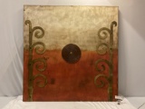 Large mixed media home decor art piece w/ metal accents, approx 48 x 49 in. Made in India.