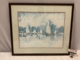 Framed vintage signed sailboat art print; Wing On Wing, 392/960, approx 27 x 23 in. Shows minor