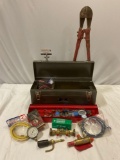 ASI Advance Schools INC steel toolbox w/ collection of tools, approx 20 x 7 x 9 in.