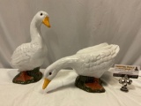 2 pc. lot of handmade painted ceramic goose sculptures, approx 11 x 9 in.