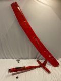 Large custom made balsa wood radio controlled red airplane w/ wings, engine, servos, sold as is