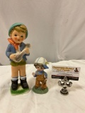 2 pc. Lot of vintage ceramic boy figurines, Japan / Korea, approx 3 x 9 in.