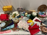 Huge collection of sewing items; vintage fabric remnants, accessories, patterns & more.