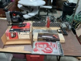 Craftsman 1 inch 38 hp scroller saw, miter box W/2 miter saw?s, 1NIB, Storage Hook set , Old