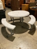 Very nice outdoor table with 3 benches That fold in, table just needs a good cleaning