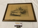 Antique signed print, Saint Pauls from the river by Howarth, approx 17 x 13 in.