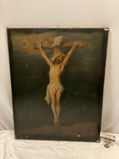 Vintage INRI Jesus Christ on the cross / crucifixion art piece, shows wear, see pics