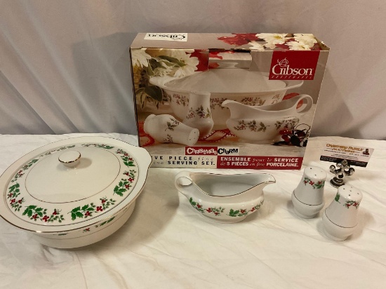 Gibson Housewares CHRISTMAS CHARM 5 piece fine china serving set w/ box