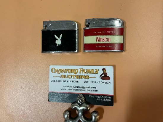 2 pc. lot of CORONET SUPER LIGHTERS made in Japan; PLAYBOY, WINSTON CIGARETTES
