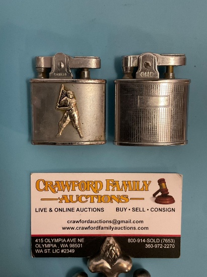 2 pc. lot of vintage metal cigarette lighters; Excello w/ baseball player image, Continental