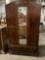 Antique European? Walnut/mahogany wardrobe with handcarved detail and beveled mirror