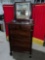Mahogany Antique circa 1800s American empire tall boy dresser w/ square swivel beveled mirror