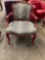 Vintage wood framed Vinyl leopard skin print Parlor chair, chair is red w/ gold accents