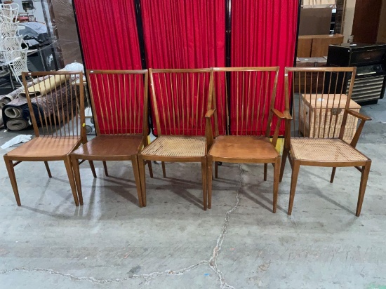 5 Very rare German mid century modern Mobel Mann dining chairs, including 2 captain chairs