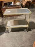Mid century European metal rolling serving cart with removable aluminum top shelf