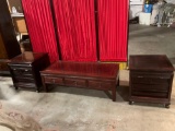 3 piece solid rose wood oriental Coffee table and 2 end tables. end tables have unique rollup covers