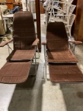 Pair of very cool aluminum adjustable patio lounge chairs, with brown corduroy type cloth material
