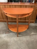 Danish mid century modern style teak half round hall table with two drawers See pics