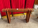 Gorgeous mid century modern Gustave Gaarde designed glass top teak sofa table matches lot 168