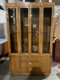 Vintage solid wood Drexel heritage 2 piece lighted display cabinet, needs new bulb